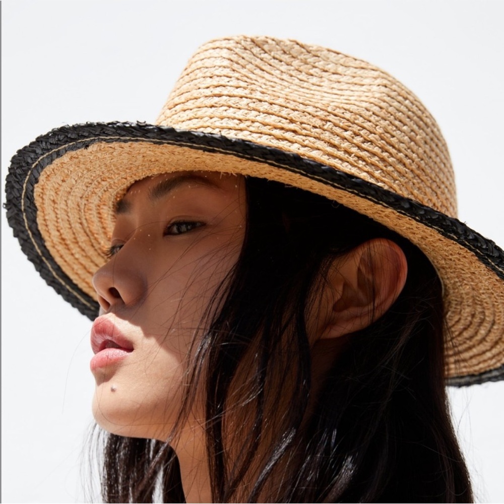 Zara Woven Straw Tan Black Trim - Picture 2 of 10